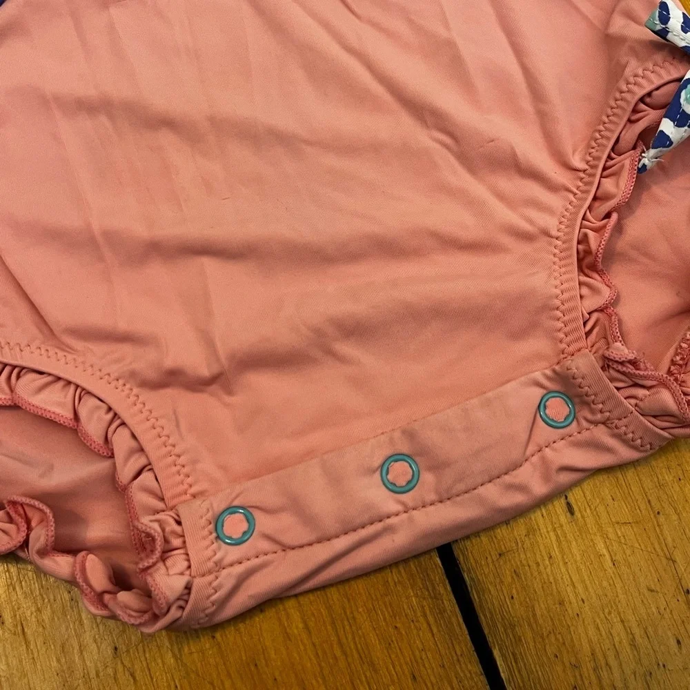 Hatley Rash Guard Swimsuit Ruffles Peachy Pink Heart Print Long Sleeve One Piece